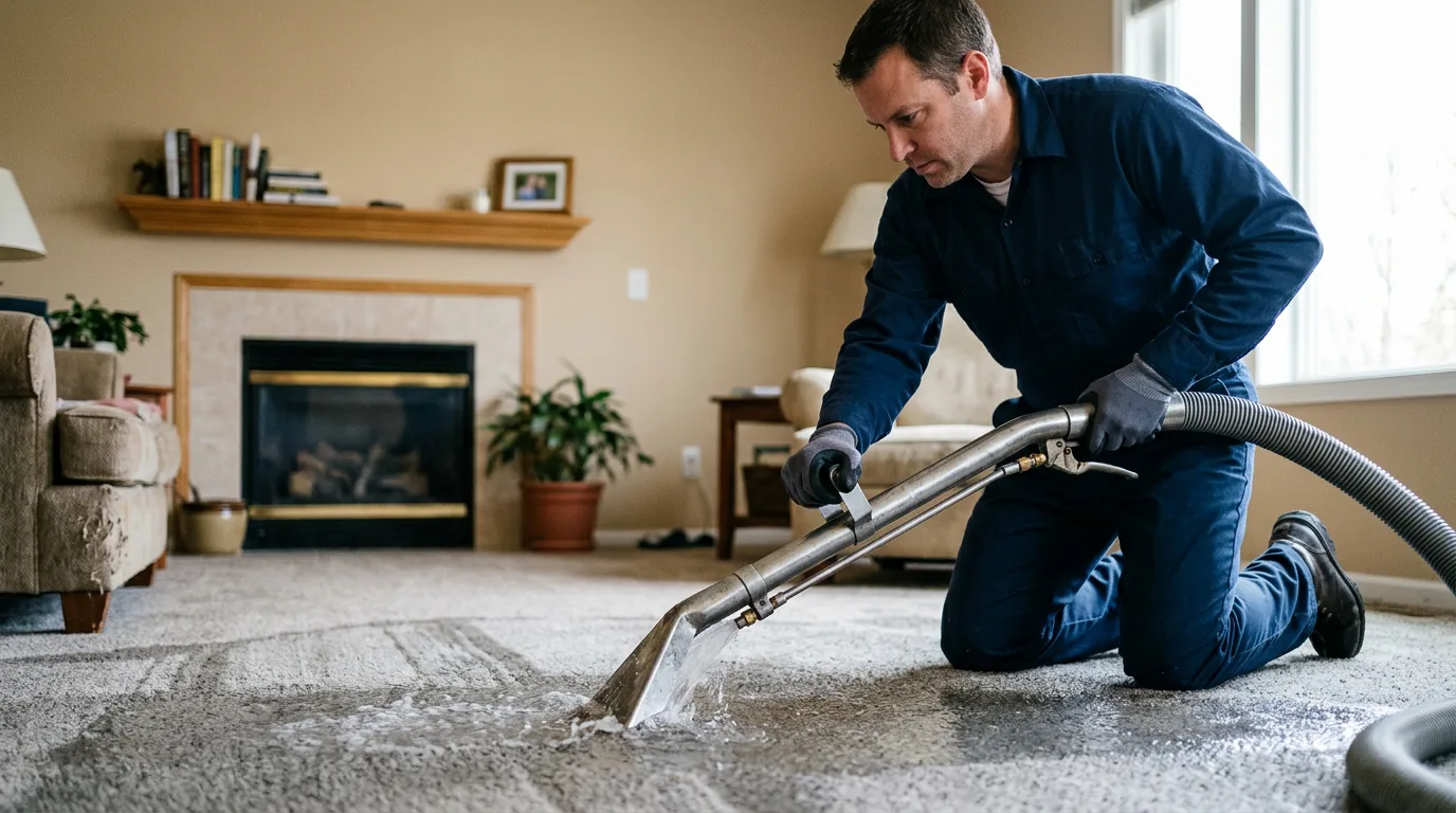 Water damage restoration technician working near Arcola, MO